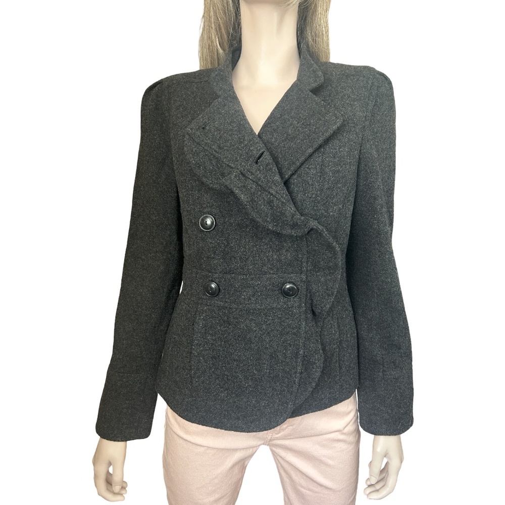 Ann Taylor LOFT Wool Blend Jacket Peacoat Blazer Ruffle Front Double Breasted